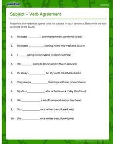 Worksheet will open in a new window. Great Grammar: Subject Verb Agreement | In the Classroom ...