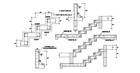 Staircase Foundation Section And Constructive Details Dwg File Cadbull