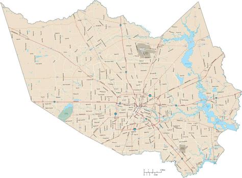 Harris County Map With Local Streets In Adobe Illustrator Vector Format