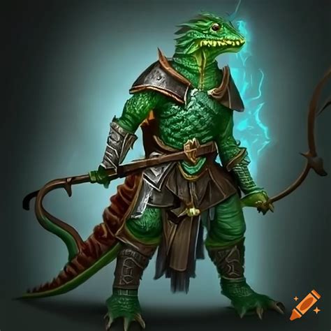 Artwork Of A Lizardman Cleric With Magical Bow And Armor