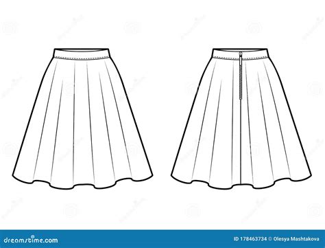Female Skirt Vector Template Isolated On A White Background Front And Back View Stock Vector