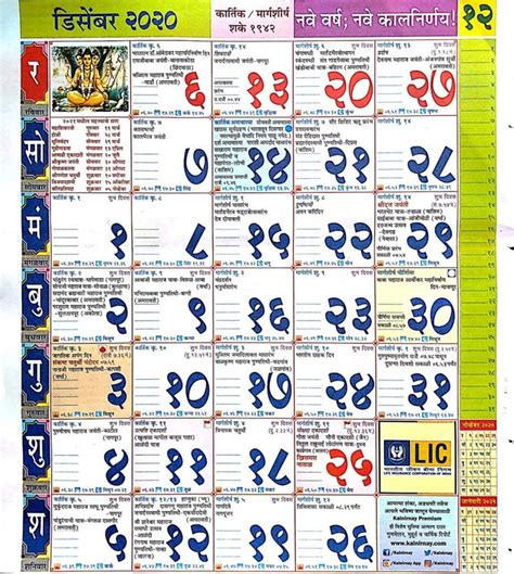 Marathi December 2020 Calendar Thiti Panchangam Today Festivals List