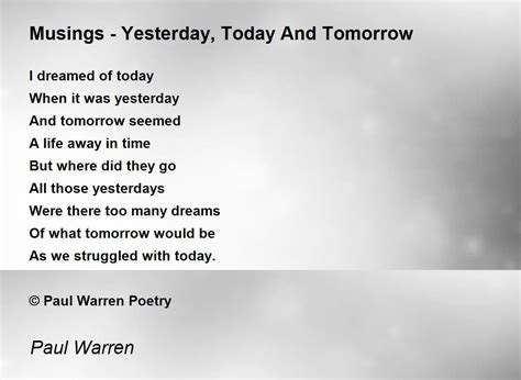 Musings Yesterday Today And Tomorrow By Paul Warren Musings