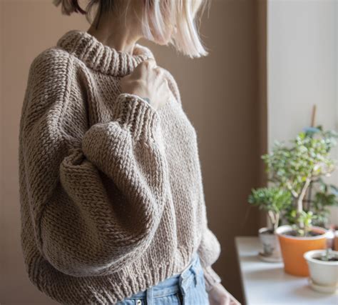 crop hand knit chunky sweater with long sleeves chunky knits hand knitted pullover oversized