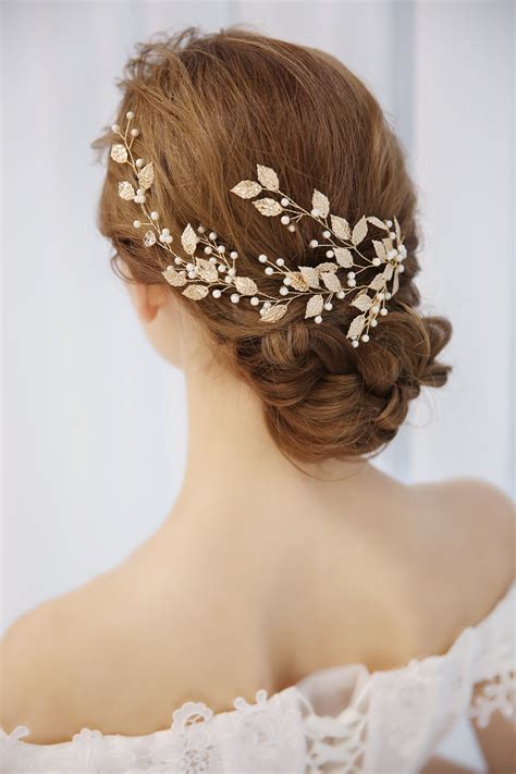 gold leaf crystal hair clip bridal hair piece crystal etsy