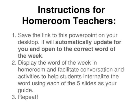 Ppt Instructions For Homeroom Teachers Powerpoint Presentation Free