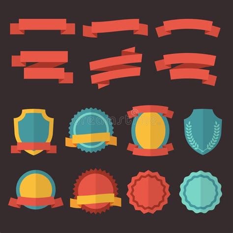 Retro Badges Labels And Ribbons Vector Set In Flat Style Stock Vector