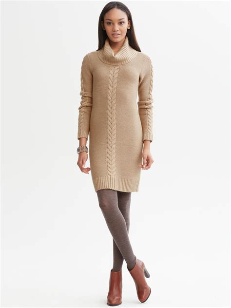 Banana Republic Cable Knit Cowl Sweater Dress In Beige Sunset Tan Lyst