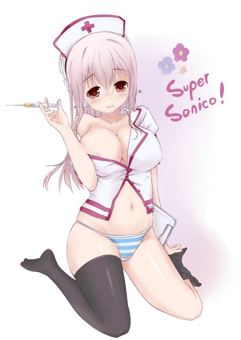 keyfanjun super sonico nitroplus 1girl blush breasts cleavage female focus hat