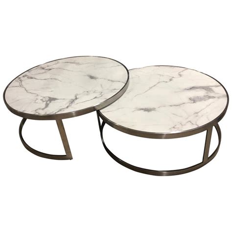 Mischa 2 Piece Faux Marble Topped Metal Round Coffee Nesting Table Set