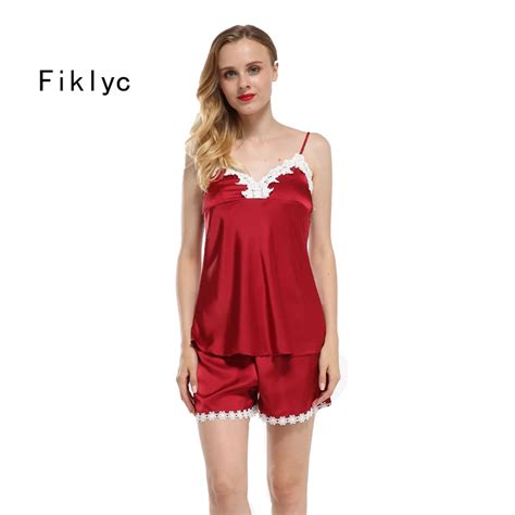 Buy Fiklyc Brand Padded Bust Womens Sexy Pajamas Sets Spaghetti Straps Lace