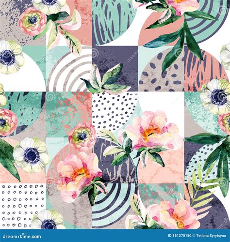 Modern Seamless Geometric And Floral Pattern Stock Photo Image Of