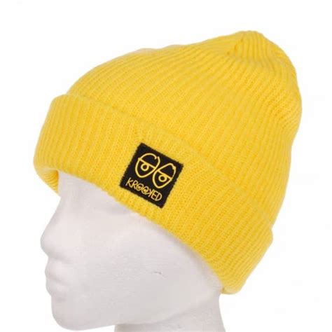 Krooked Skateboards Krooked Eyes Cuff Beanie Yellow Beanies From