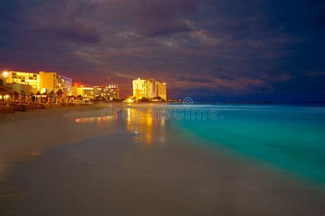 Cancun Forum Beach Sunset In Mexico Stock Photo Image Of Blue Azul