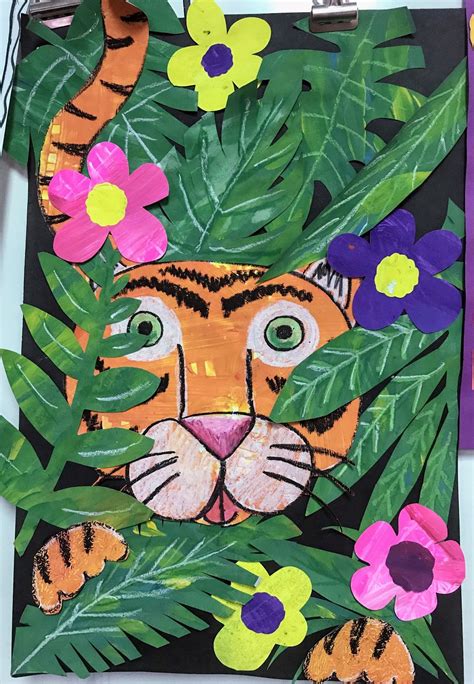 3rd Grade Painted Paper Tiger Collage Animal Art Projects Matisse