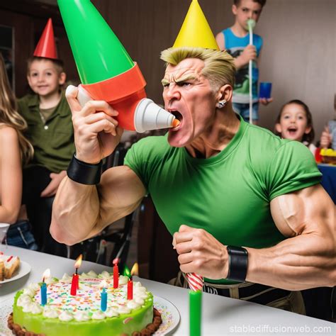 Street Fighter's Guile at Birthday Party | Stable Diffusion Online