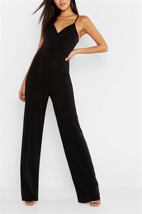 tall wrap slinky wide leg jumpsuit boohoo in 2021 tall girl outfits tall girl fashion