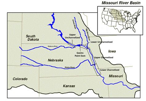 Map Of The Missouri River Basin The Four Study Reaches Along