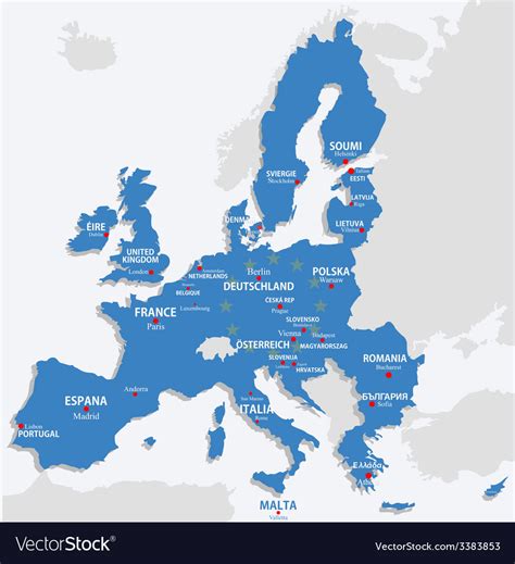 European Union Map With All Europe Countries And Vector Image