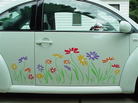 Daisy Flower Decal Stickers In Multicolor Vinyl For Volkswagon Beetle