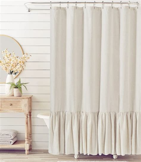 Farmhouse Shower Curtain With A Ruffle Hem Linen Blend Etsy