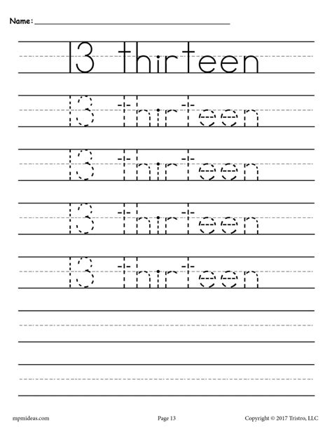 ️number 13 Worksheet Free Download