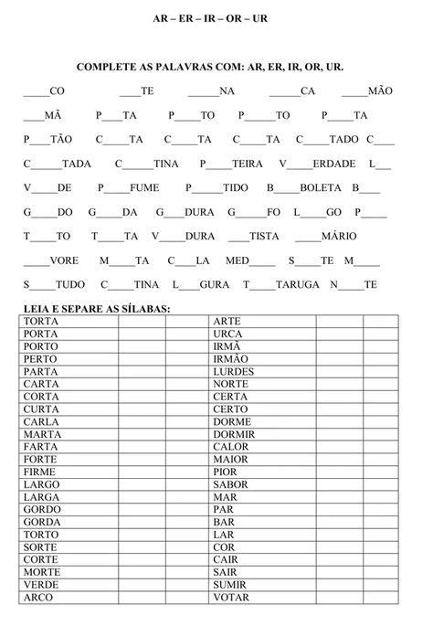 Atividades Com Ar Er Ir Or Ur Para Imprimir Online Cursos