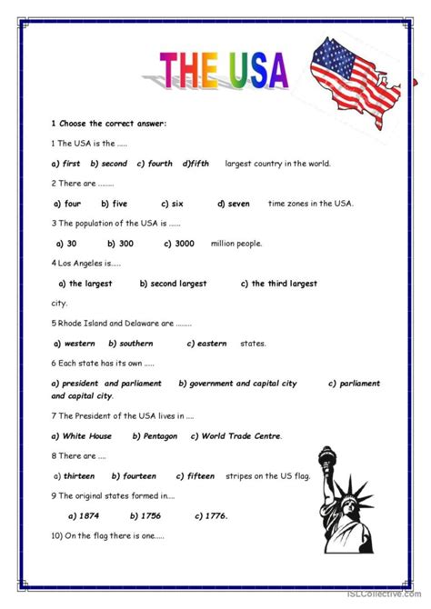 The Usa Testquiz Discussion Start English Esl Worksheets Pdf And Doc