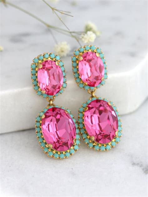 Pink Chandelier Earrings Pink Chandeliers Pink Turquoise Earrings Mint