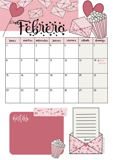 Papelería Digital Calendario Kawaii Para Imprimir Febrero San