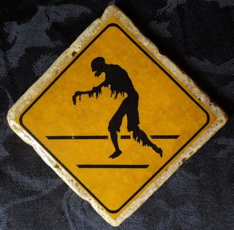 Creepy Crossing Zombie Road Warning Sign Coaster Series Etsy
