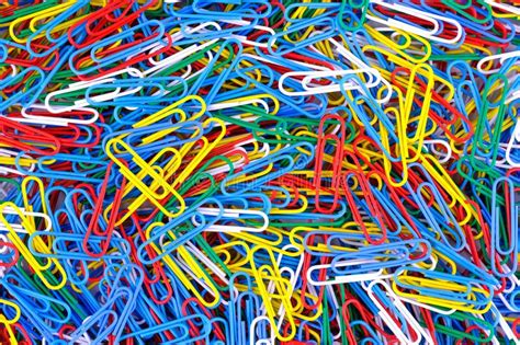 Many Of Colored Paper Clips Background Close Up View Stock Photo