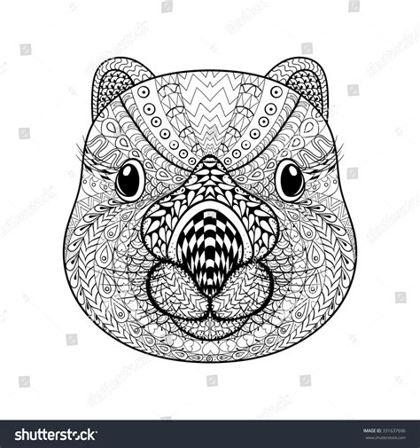 Hand Drawn Tribal Wombat Face Animal Ilustración De Stock 331637696