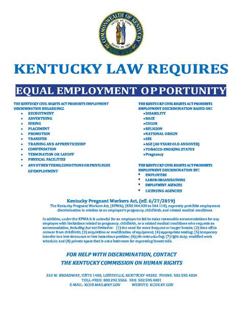 Free Kentucky Kentucky Equal Opportunity Labor Law Poster 2020
