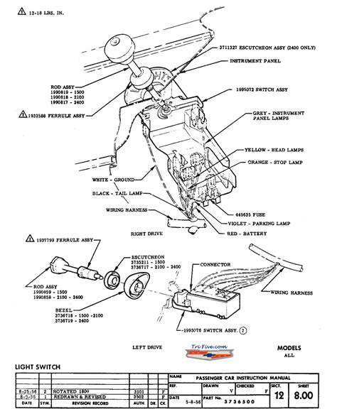 Trucks with a 6 cylinder use a key to switch as shown in the diagram to activate power to the coil, and the foot activated starter as shown in the photo instead of. 57 Chevy headlight switch - TriFive.com, 1955 Chevy 1956 chevy 1957 Chevy Forum , Talk about ...