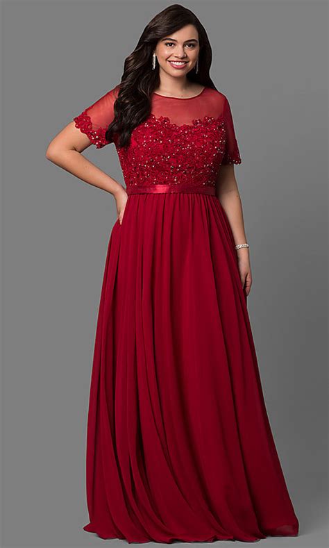 Short Sleeve Long Plus Size Formal Dress With Lace