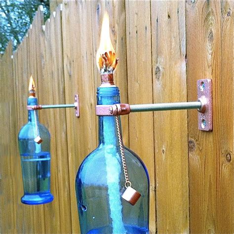 Wine Bottle Tiki Torch Love Blue Glass Outdoorgarden