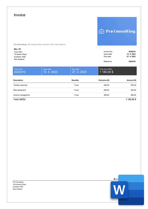 Free Professional Consulting Invoice Templates In Word Billdu