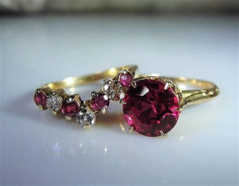 10k Victorian Bridal Rings Ruby Engagement Ring 14k Ruby And Diamond
