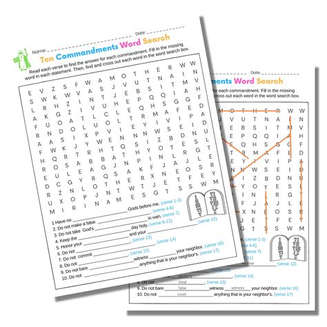 The 10 Commandments Word Search, Word Search Puzzle for Kids, Bible
