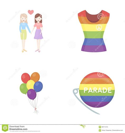 lesbians dress balls gay parade gay set collection icons in cartoon style vector symbol