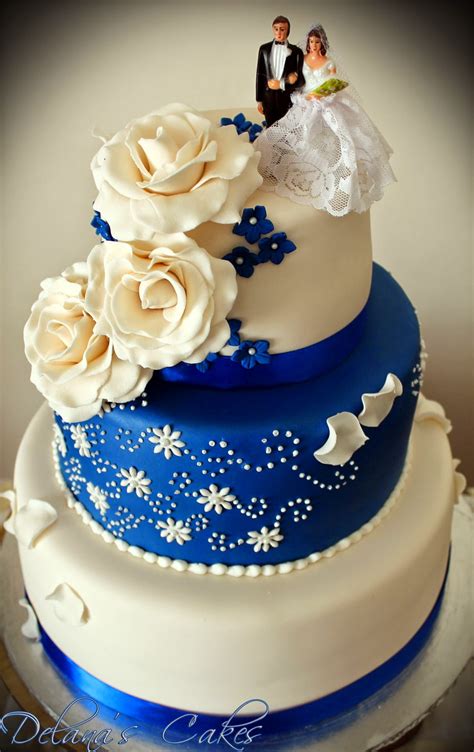 Delanas Cakes Royal Blue And White Wedding Cake