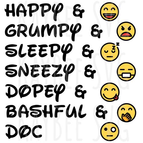 Seven Dwarfs Emoji List Svg Png  Clipart Digital Cut File Etsy Canada