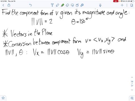 Solvedfind The Component Form Of V Given Its Magnitude And The Angle