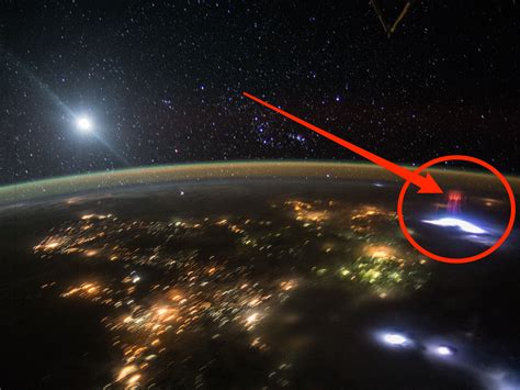 astronauts captured  rare image   giant red sprite  central america business insider