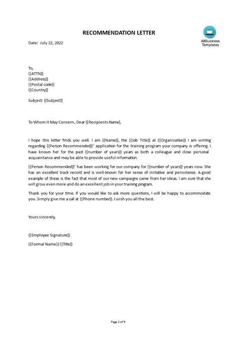 Recommendation Letter For Friend For Training Templates At