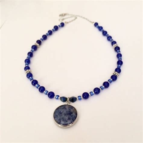 Blue Stone Pendant Necklace Blue Beaded By Barbsbeadedjewelry