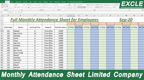 Monthly Attendance Sheet For Limited Company Employees Advance Formula