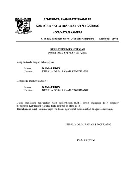 Contoh Surat Tugas Kepala Desa Newstempo