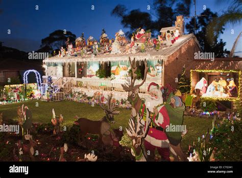 Australian house Christmas lights decorations, Sydney, Australia Stock